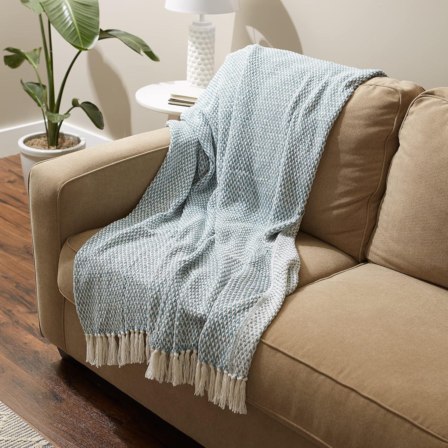 50"x60" Woven Throw Blanket Storm Blue - Design Imports: Lightweight, Machine Washable, Cotton