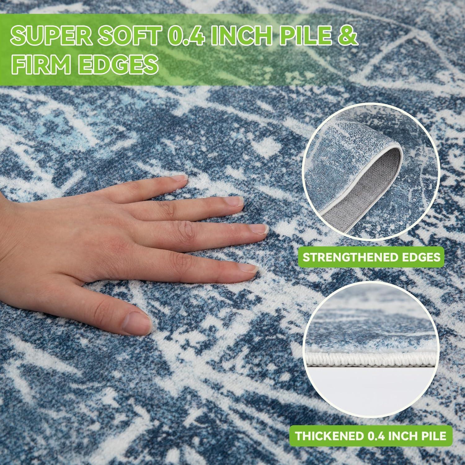 Garvee 5'x7' Modern Blue Abstract Area Rug Machine Washable Contemporary Rug Soft Foldable Thin Accent Rug Anti-Slip Non-Shedding Floor Carpet