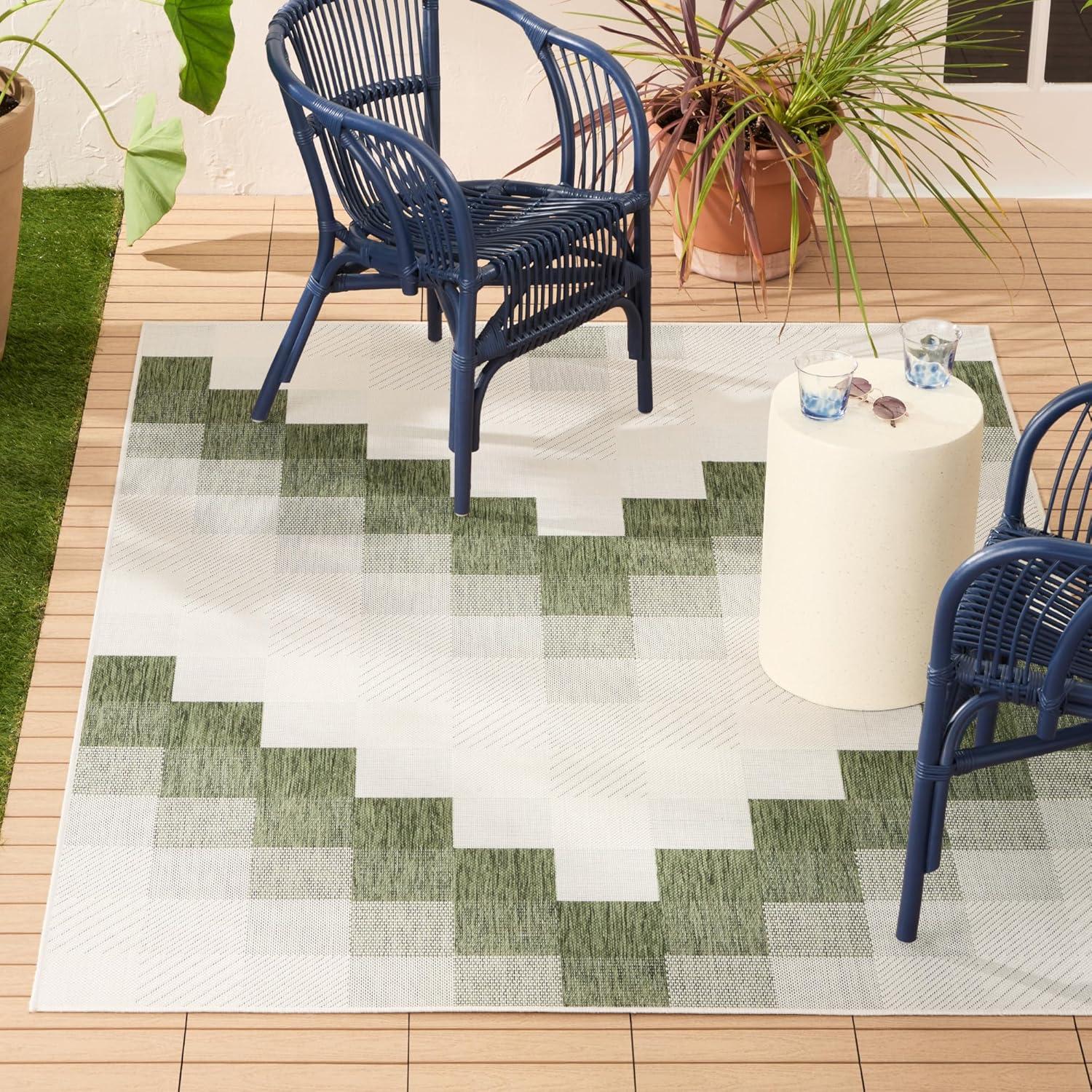 NICOLE MILLER NEW YORK Patio Country Ombre Chevron Outdoor Area Rug, Green/Cream