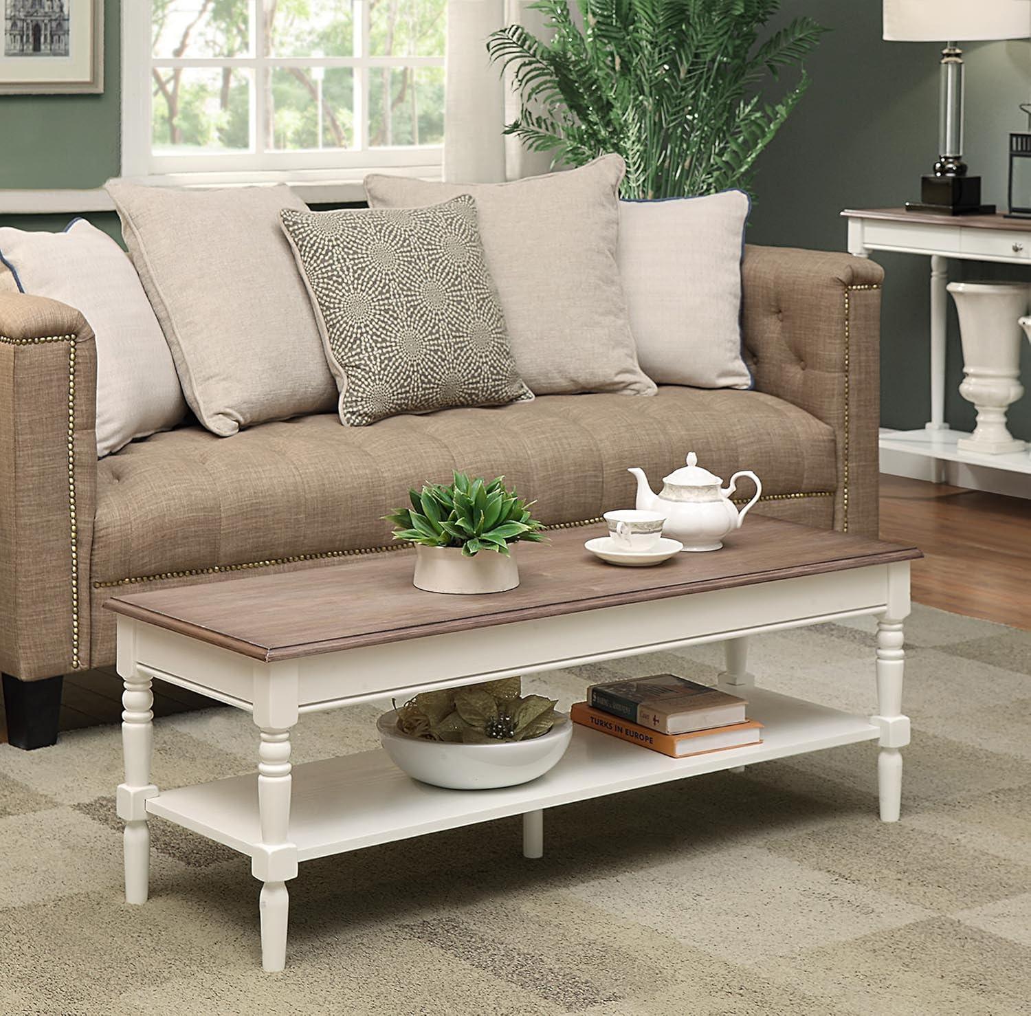 Convenience Concepts French Country Coffee Table in Driftwood and White Wood