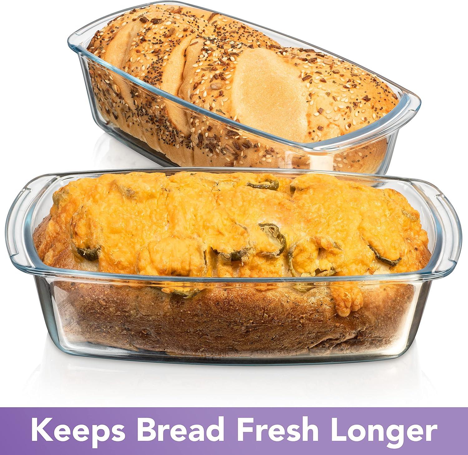 Razab LARGE 7.6 Cups/1800 ML/1.9 Qt Glass Loaf Pan with Lids (Set of 2) - Meatloaf Pan BPA free Airtight Lids Grip Handle Easy Carry, Microwave and Oven Safe - Loaf Pans For Baking Bread, Cakes