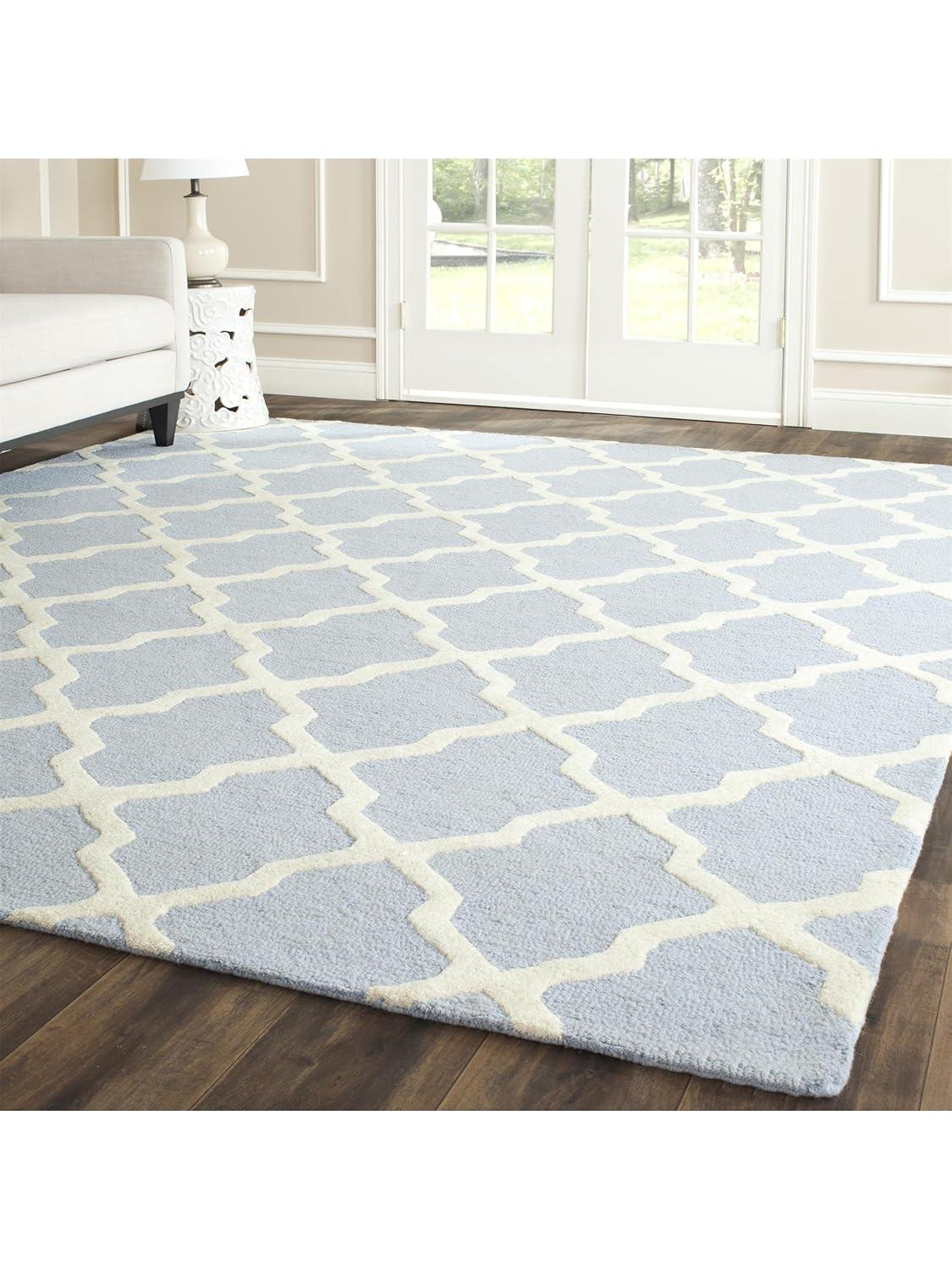 SAFAVIEH Cambridge Liam Geometric Wool Area Rug, Light Blue/Ivory, 10' x 14'