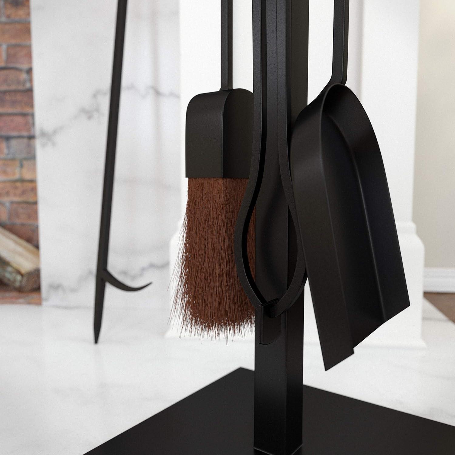 Modern Black and Gold Iron 4-Piece Fireplace Tool Set