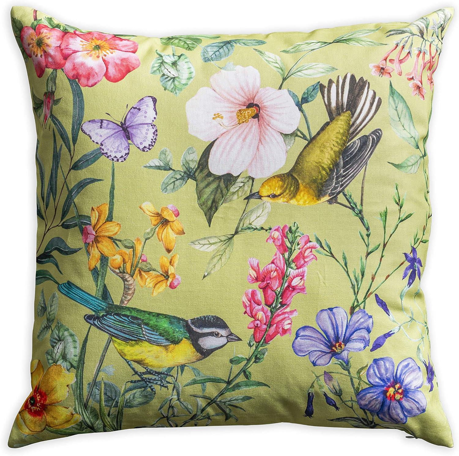 Floral Birds Cotton Decorative Pillow Cover 20" x 20"