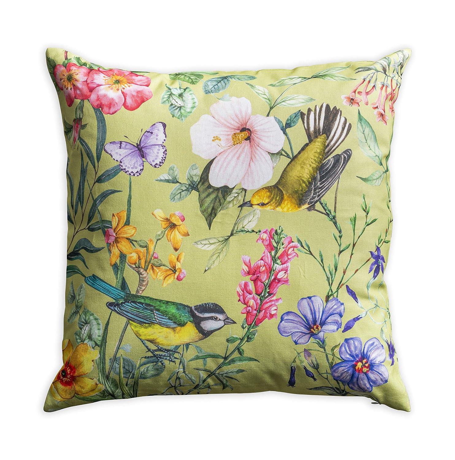 Maison d' Hermine Decorative Pillow Covers 20x20 Inch Square 100% Cotton Throw Pillow Covers with Invisible Zipper for Living Room Couch, Chair, Sofas, Bedroom, Home (Hesperides - Oiseaux)