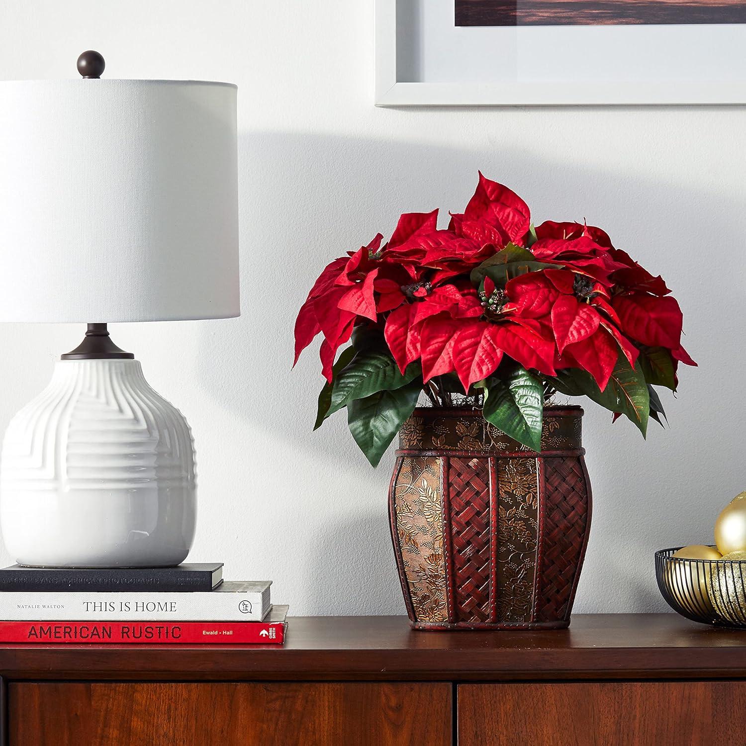 Festive Elegance Poinsettia Silk Arrangement in Decorative Vase