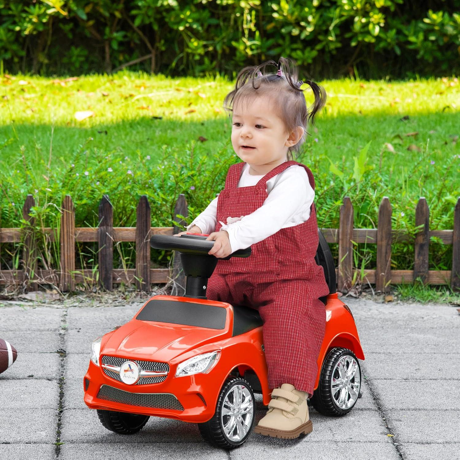 Red Toddler Ride-On Push Car with Working Horn and Headlights