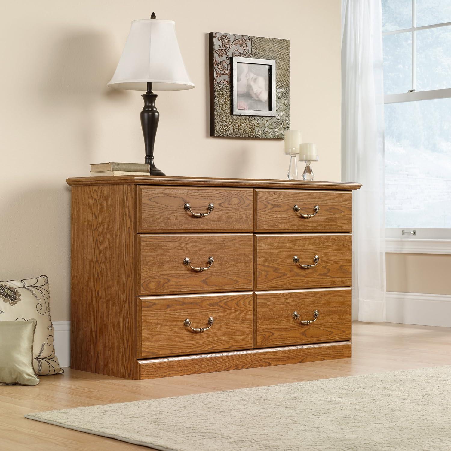 Carolina Oak Double Dresser with Mirror and Deep Drawers