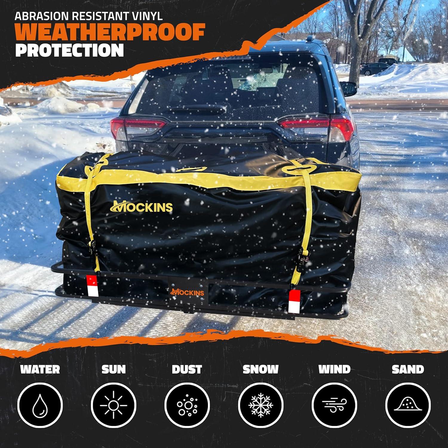 Mockins 20 Cu Ft. Yellow Weatherproof Cargo Carrier Bag (60"x20"x28.5") with Waterproof Zipper and Cargo Bag Accessories