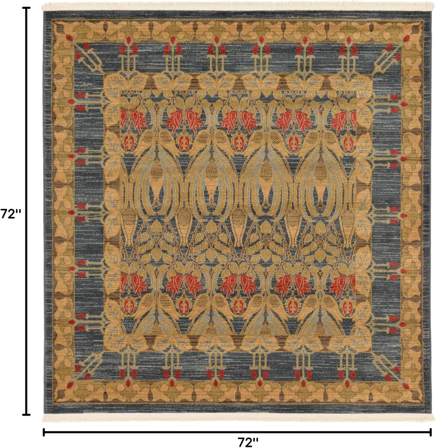 Unique Loom Canmore Edinburgh Rug Navy Blue/Tan 6' Square Border Bohemian Perfect For Dining Room Living Room Bed Room Kids Room