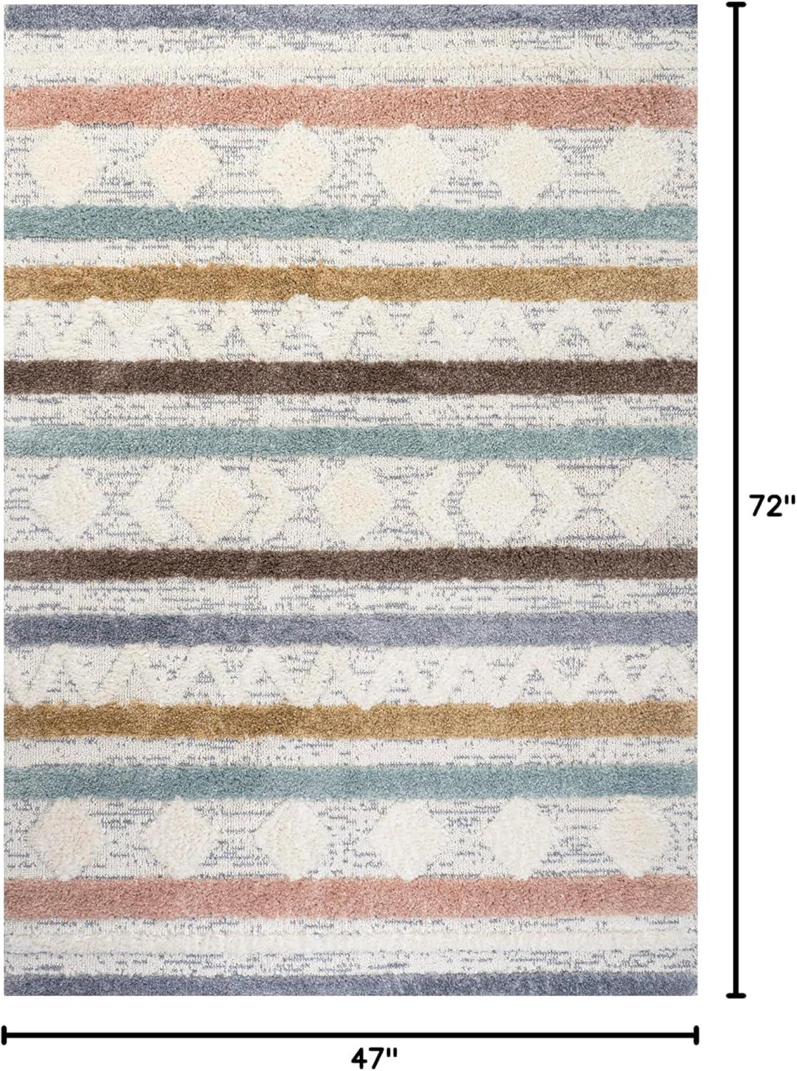 Faiza Moroccan Striped Geometric High-Low Area Rug - JONATHAN Y