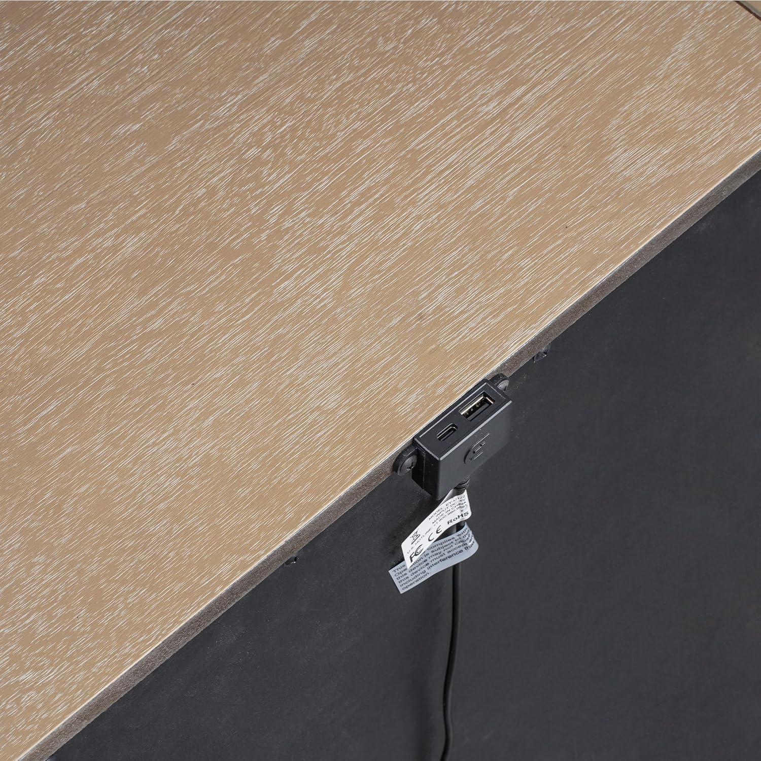 Furniture of America Tissen Modern Solid Wood 5-Piece Queen Bedroom Set with USB Ports, Reeded Panels, Curved Edges and Beveled Mirror, Box Spring Needed, Natural