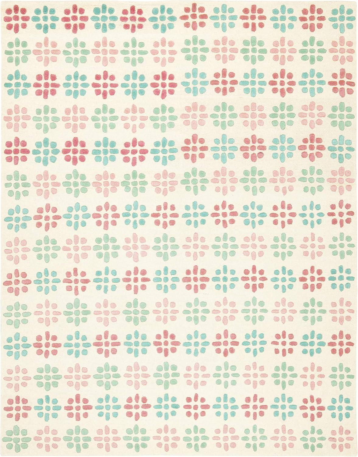 SAFAVIEH Soho Daisy Geometric Wool Area Rug, Ivory/Multi, 6' x 9'