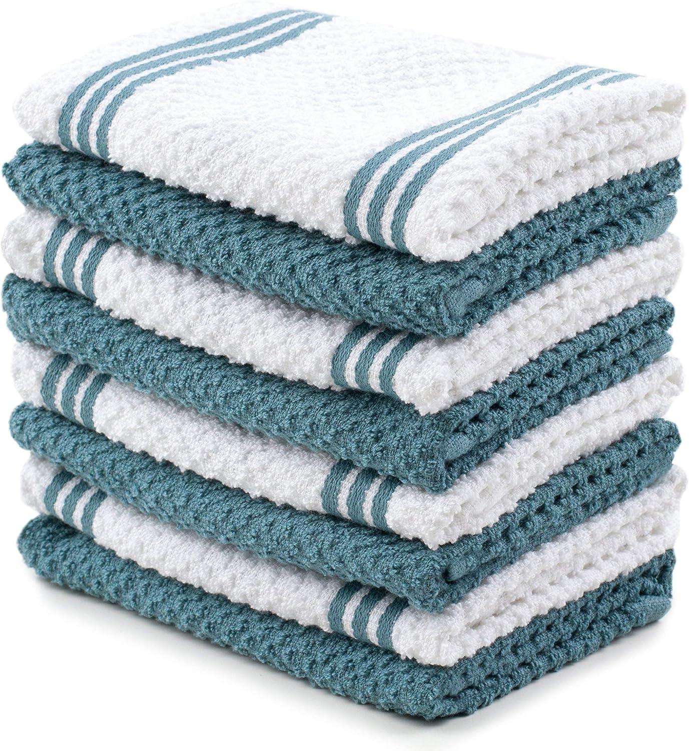 Sticky Toffee Kitchen Dishcloths Towels 100% Cotton, Set of 8, Blue and White Dish Cloth Towels, 12 in x 12 in