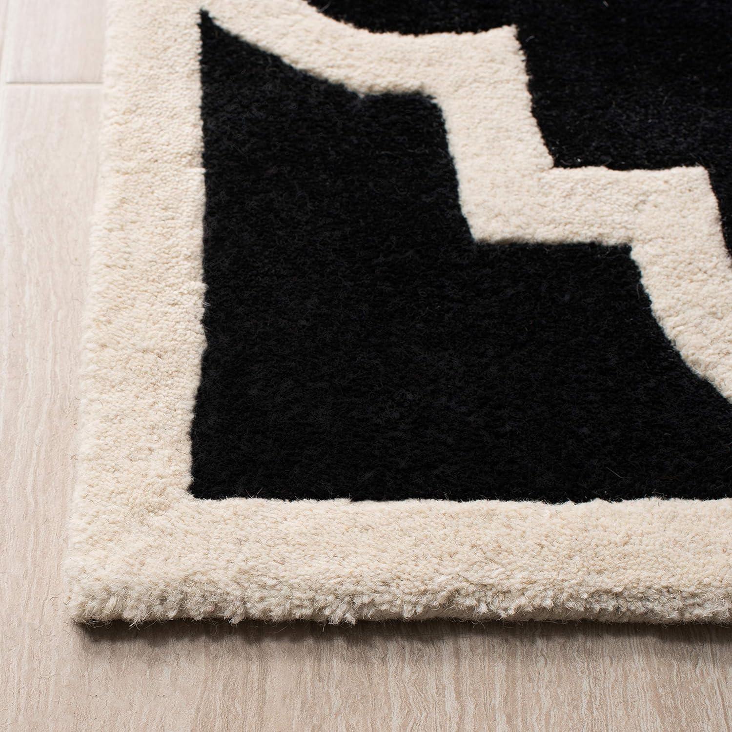 Handmade Black and Ivory Tufted Wool Runner Rug