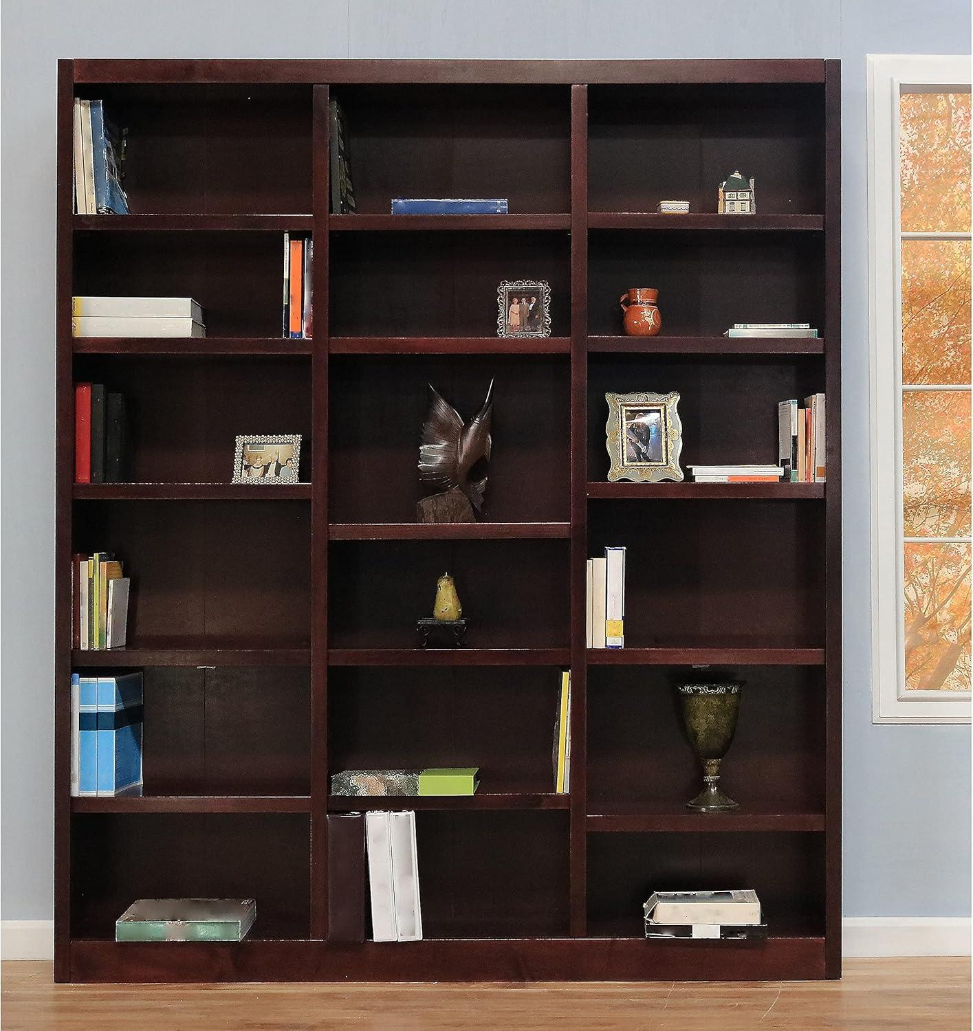 Winston Porter Aliette Triple Wide Wood Bookcase, 18 Bookshelf, 84 inch Tall Storage and Display Bookshelf for Home Office and Living Room