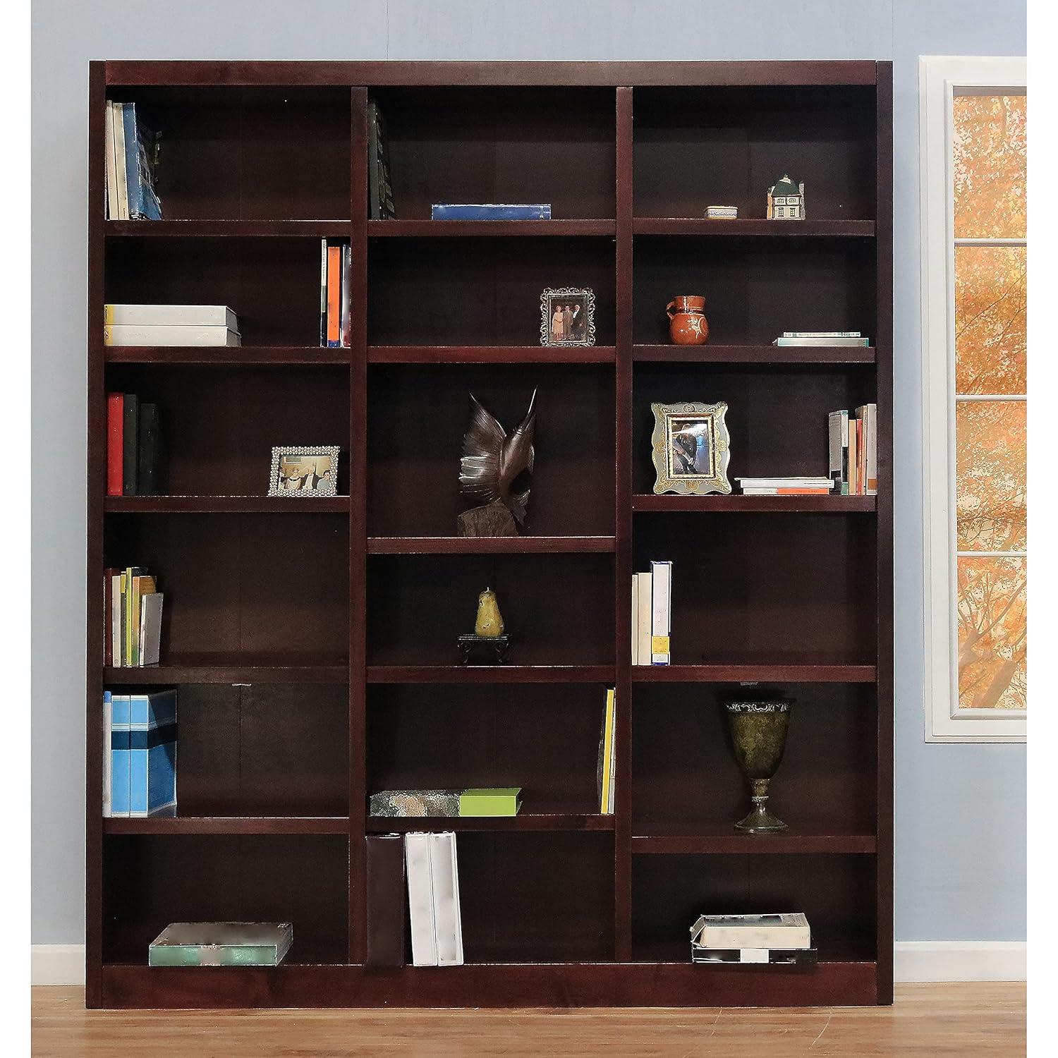 Winston Porter Aliette Triple Wide Wood Bookcase, 18 Bookshelf, 84 inch Tall Storage and Display Bookshelf for Home Office and Living Room