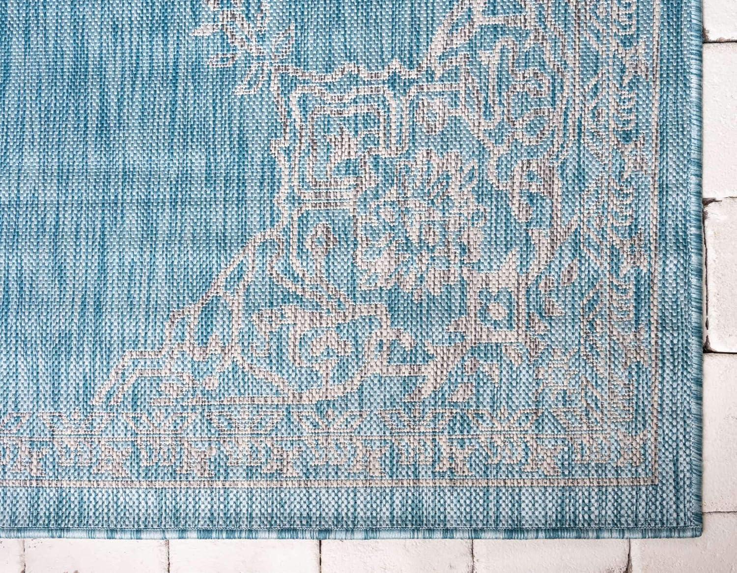Unique Loom 7' 0 x 10' 0 Rectangle Indoor/Outdoor Traditional Light Aqua Area Rug