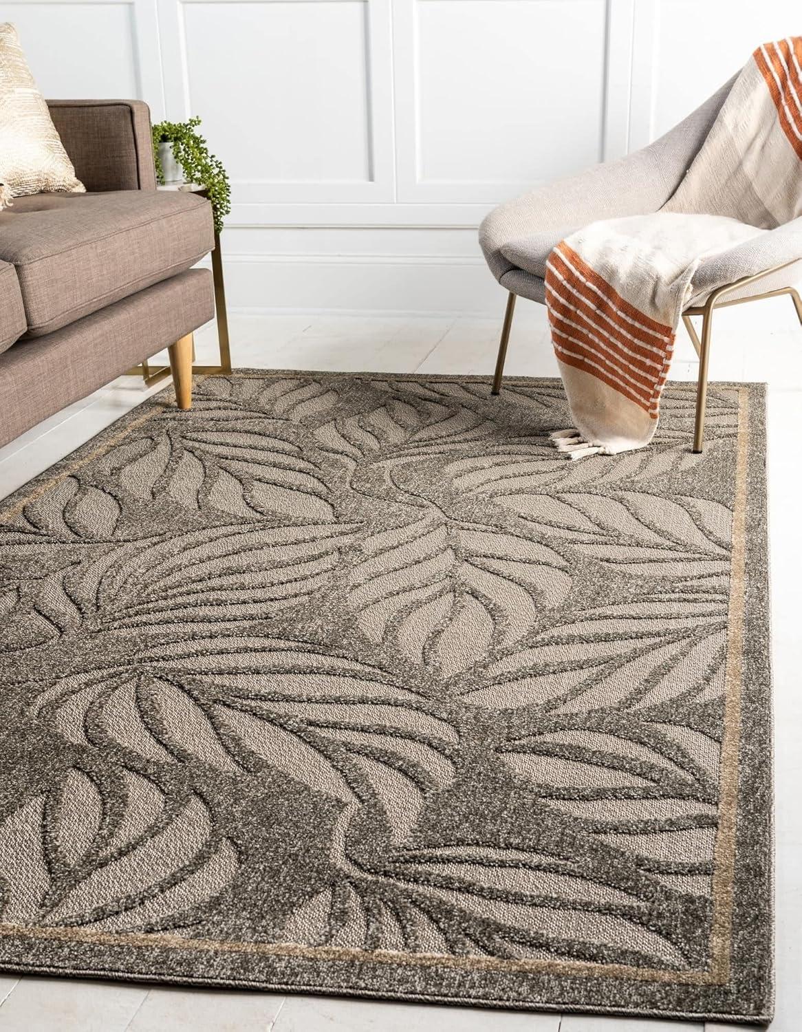 Unique Loom 7' 1 x 10' 0 Gray Outdoor Botanical Augusta Area Rug