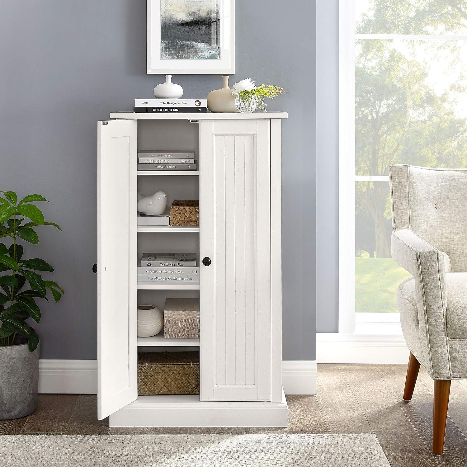 White Coastal Adjustable Shelving Accent Cabinet