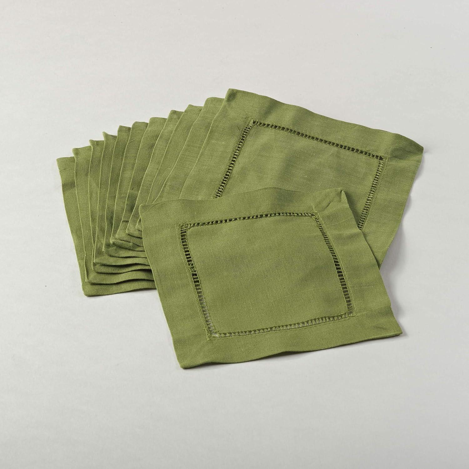 Saro Lifestyle Hemstitch Cocktail Napkin (Set of 12), 6"x6", Kiwi