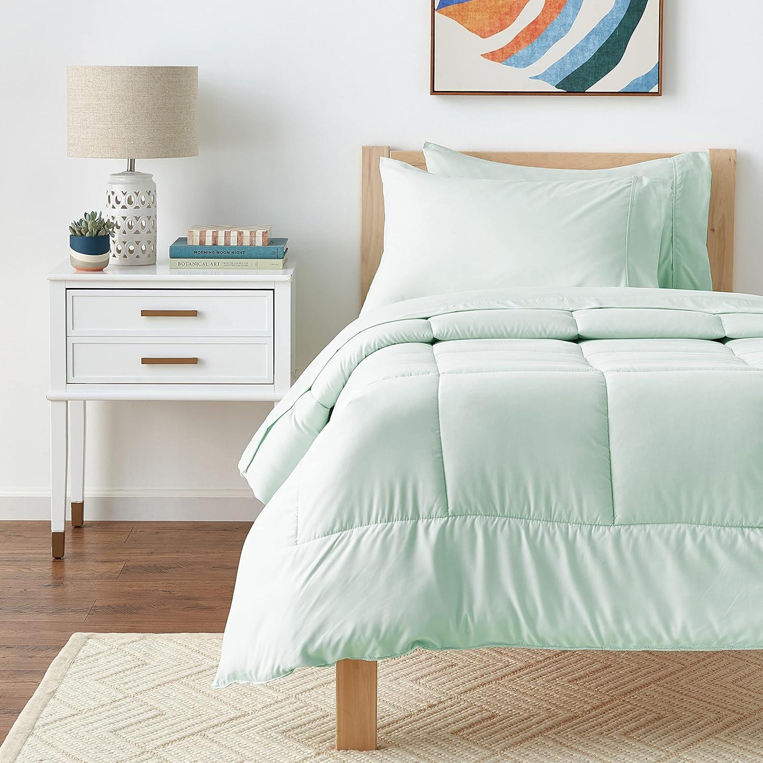 Bed-in-A-Bag Solid Color Comforter & Sheet Set Soft All Season Bedding, Twin, Mint
