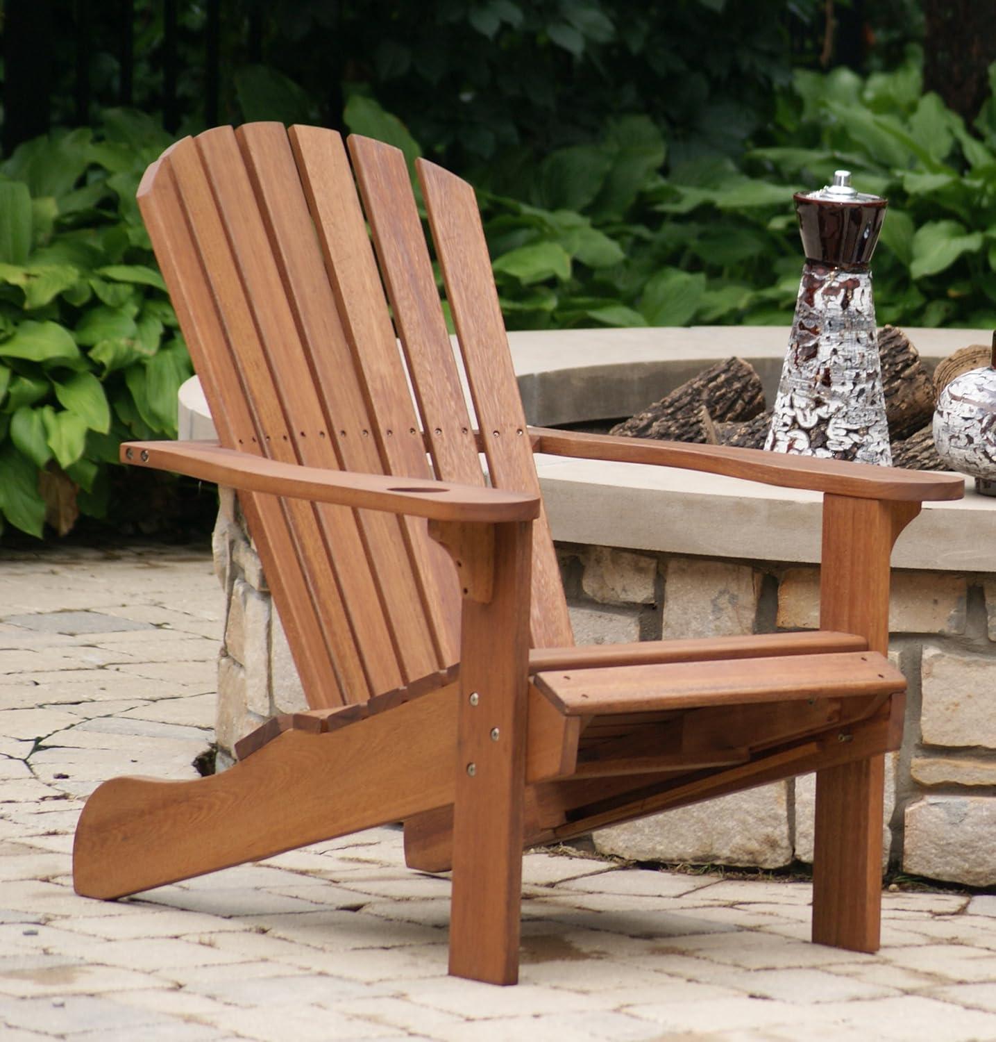 Classic Eucalyptus Adirondack Chair with Built-in Ottoman in Brown Umber