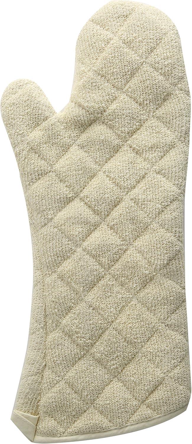 Beige 13" Heat Resistant Silicone Lined Oven Mitt