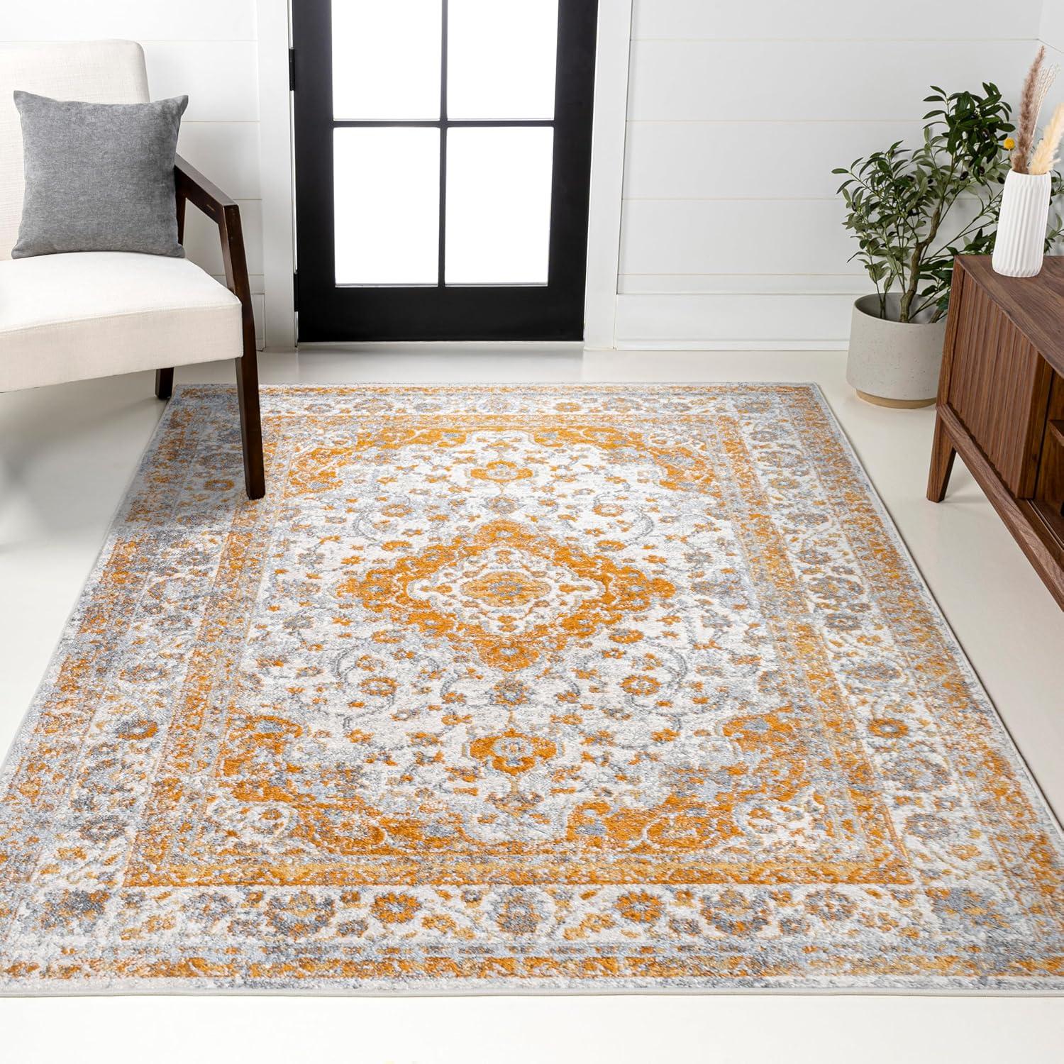 3'x5' Indhira Ornate Medallion Persian Area Rug, Orange/Cream - JONATHAN Y