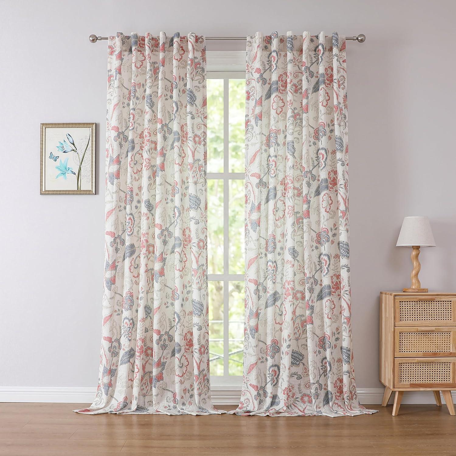 Red Barrel Studio® Floral Semi-Sheer Curtains Bohemian Light Filtering Window Treatments Set, Panels)