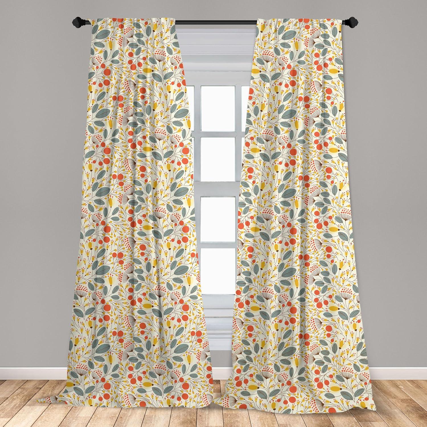 Ambesonne Floral Curtains, Hand Drawn Style Growth, Pair of 28"x84", Multicolor