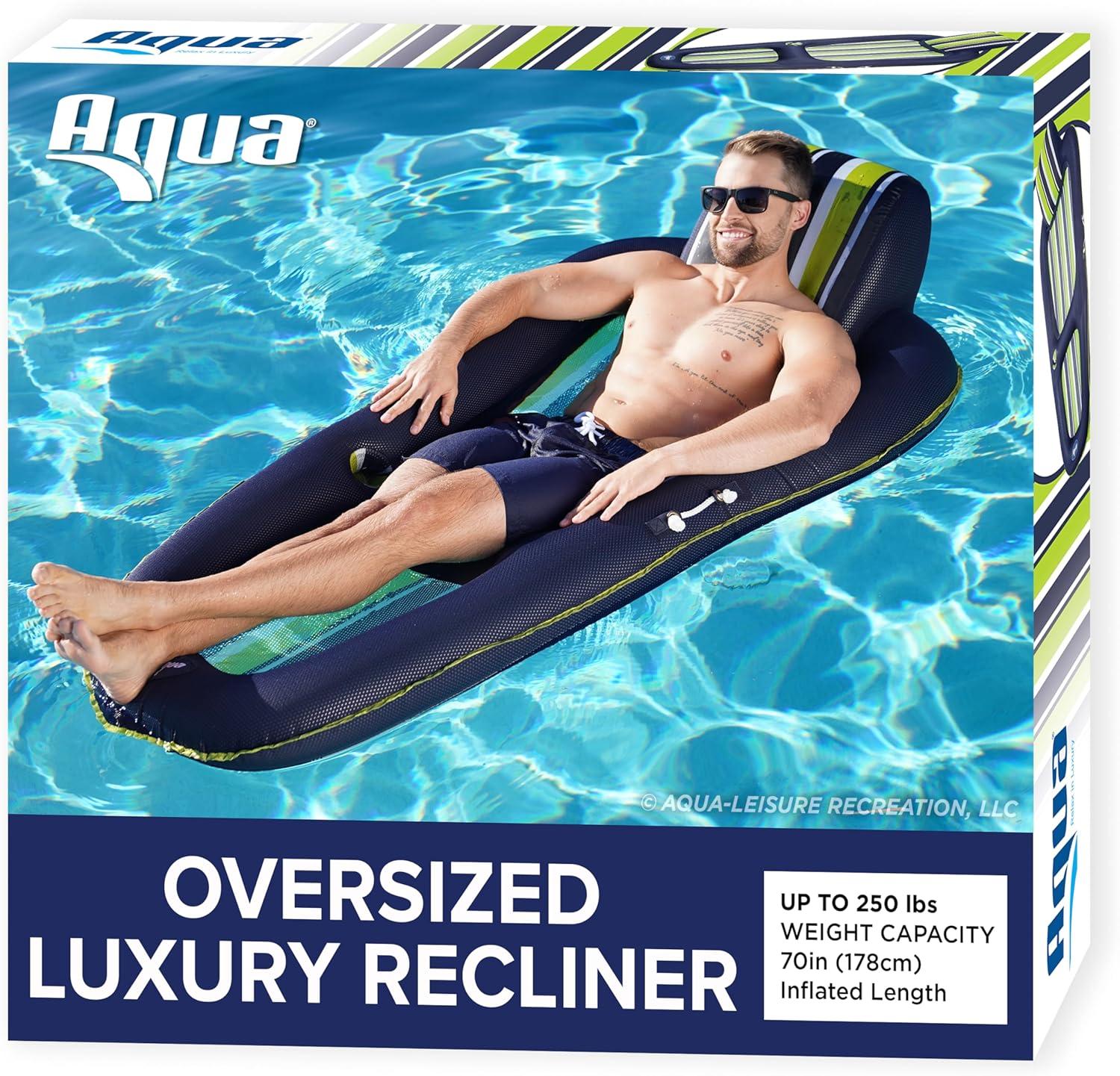 Extra Large Navy and Green Inflatable Pool Lounger