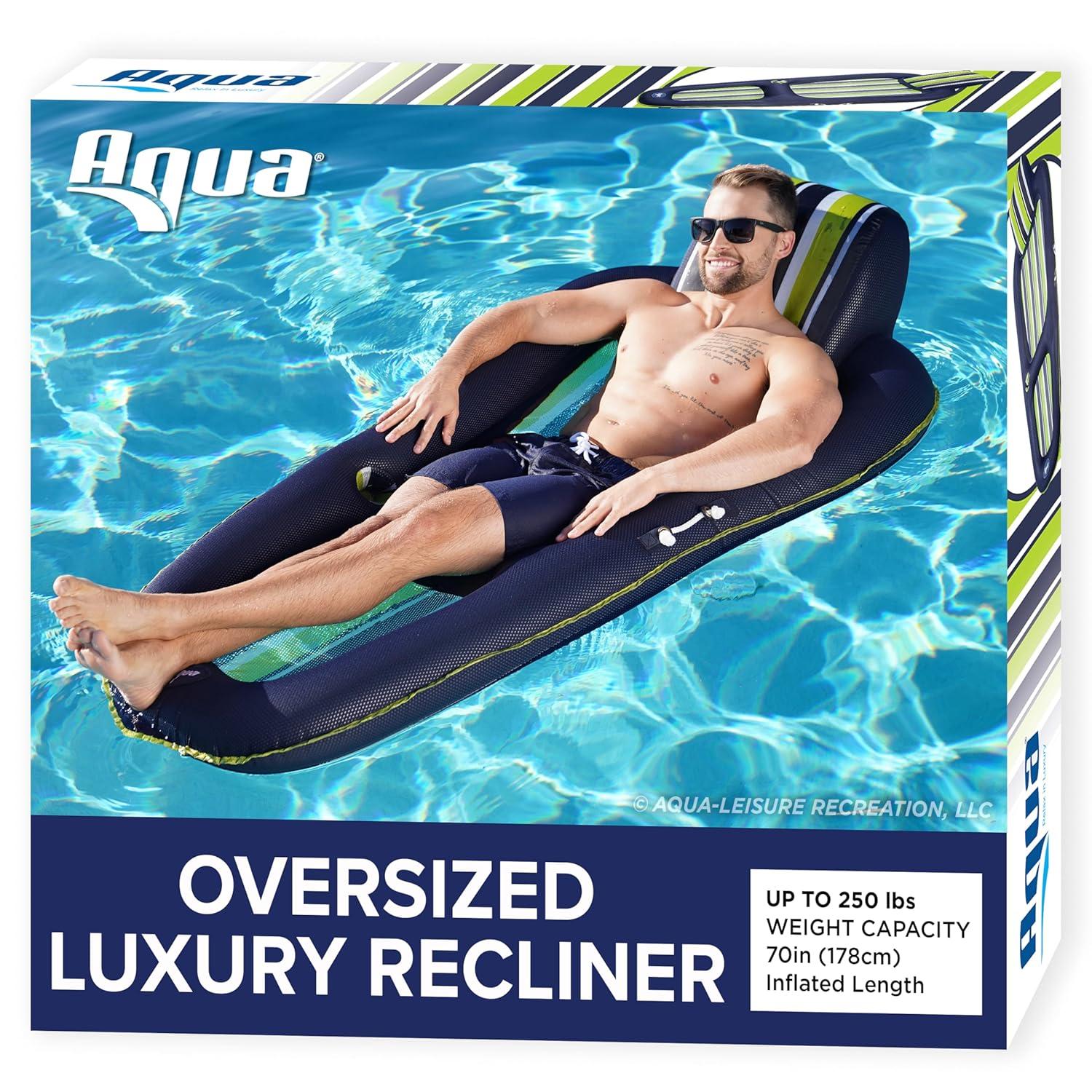 Extra Large Navy and Green Inflatable Pool Lounger