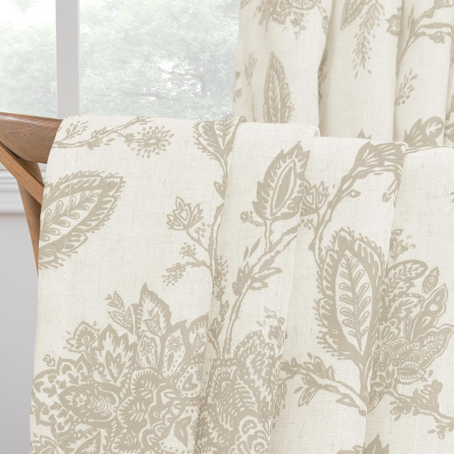 DriftAway Freda Jacobean Floral Linen Blend Lined Thermal Insulated Room Darkening Blackout Grommet Window Curtains 2 Layers 2 Panels Each 52 Inch by 63 Inch Taupe Beige