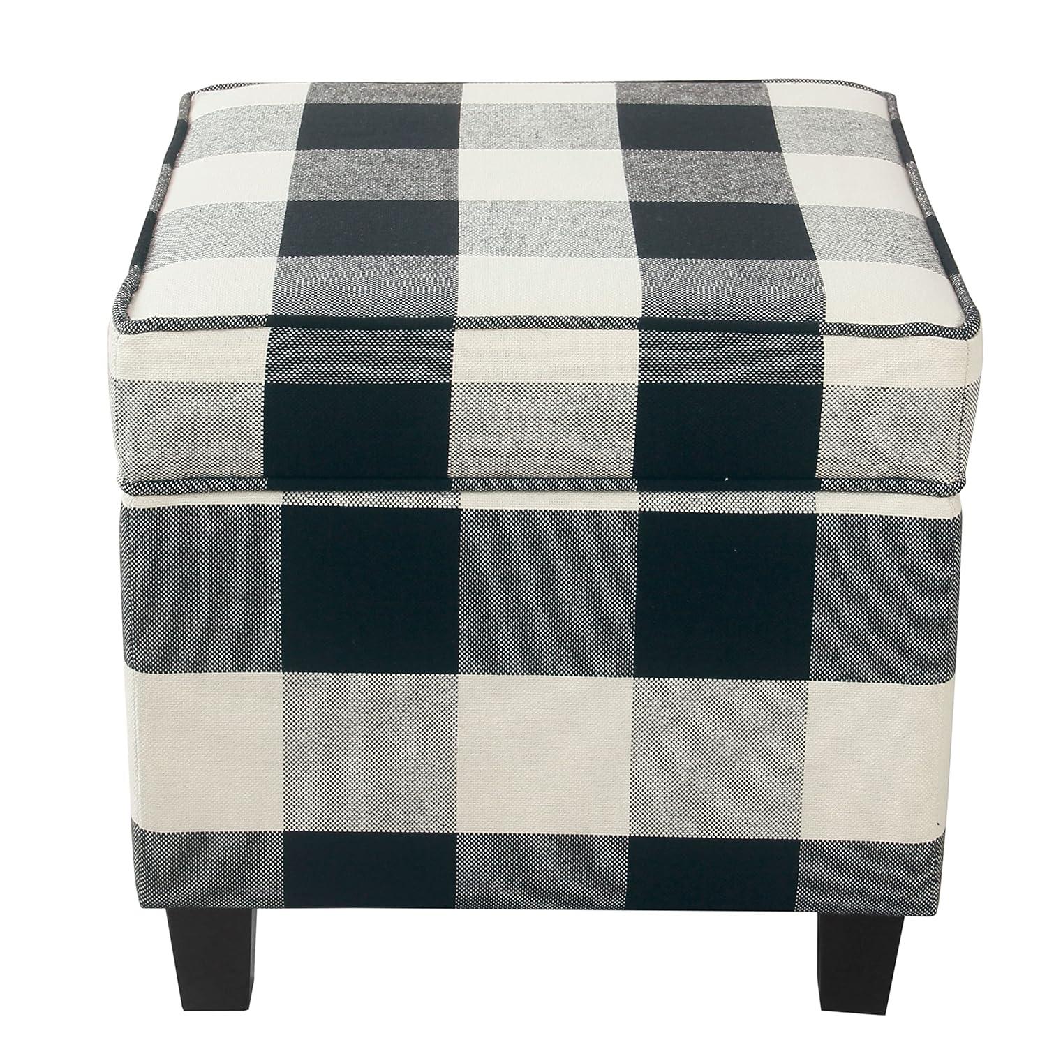 Cole Classics Square Storage Ottoman with Lift Off Top Black Plaid - HomePop: Cotton Upholstered, Hardwood Frame, Foam Fill