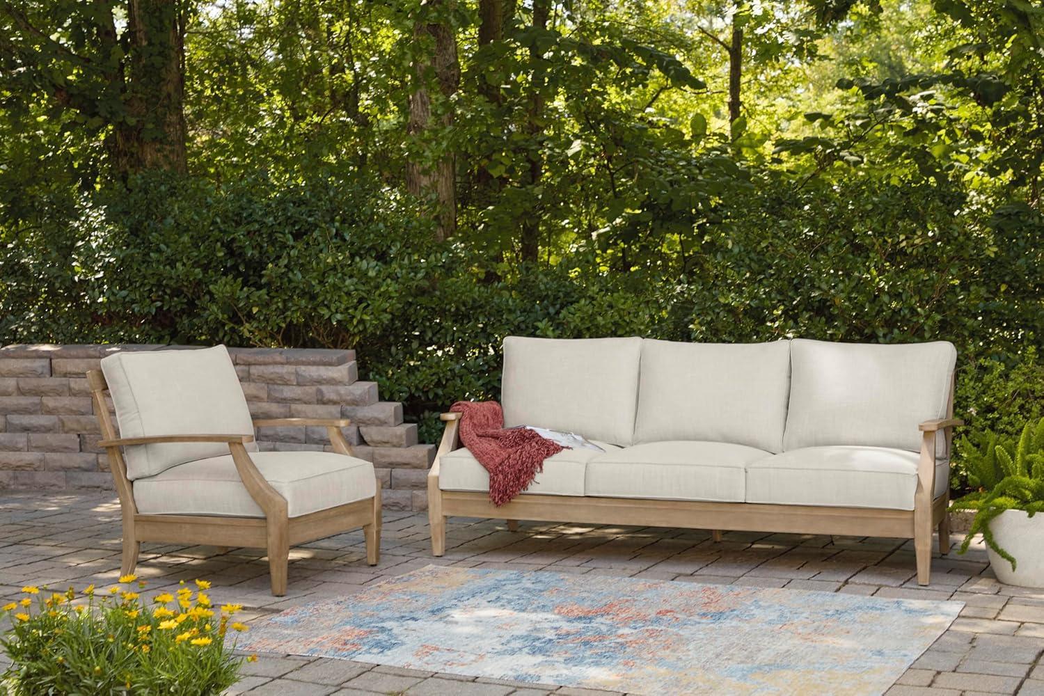 Signature Design by Ashley Carter Hall Outdoor Eucalyptus Patio Sofa in Beige
