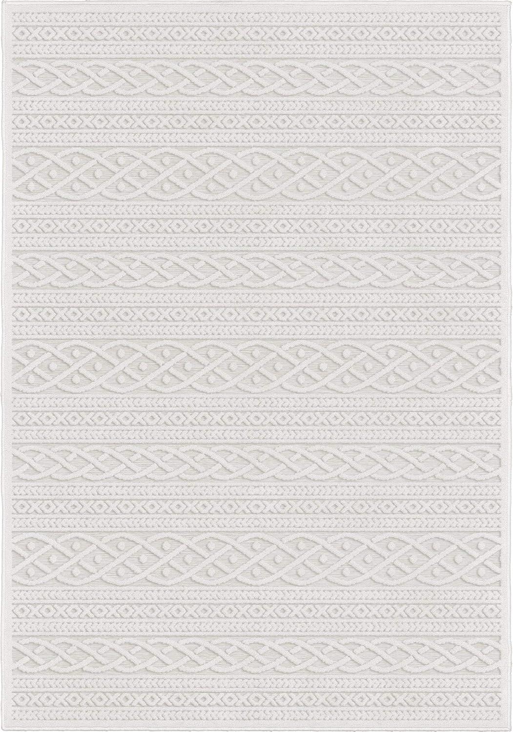 Orian Boucle Jenna 6'6" X 9'8" Natural Geometric Indoor-Outdoor Rug