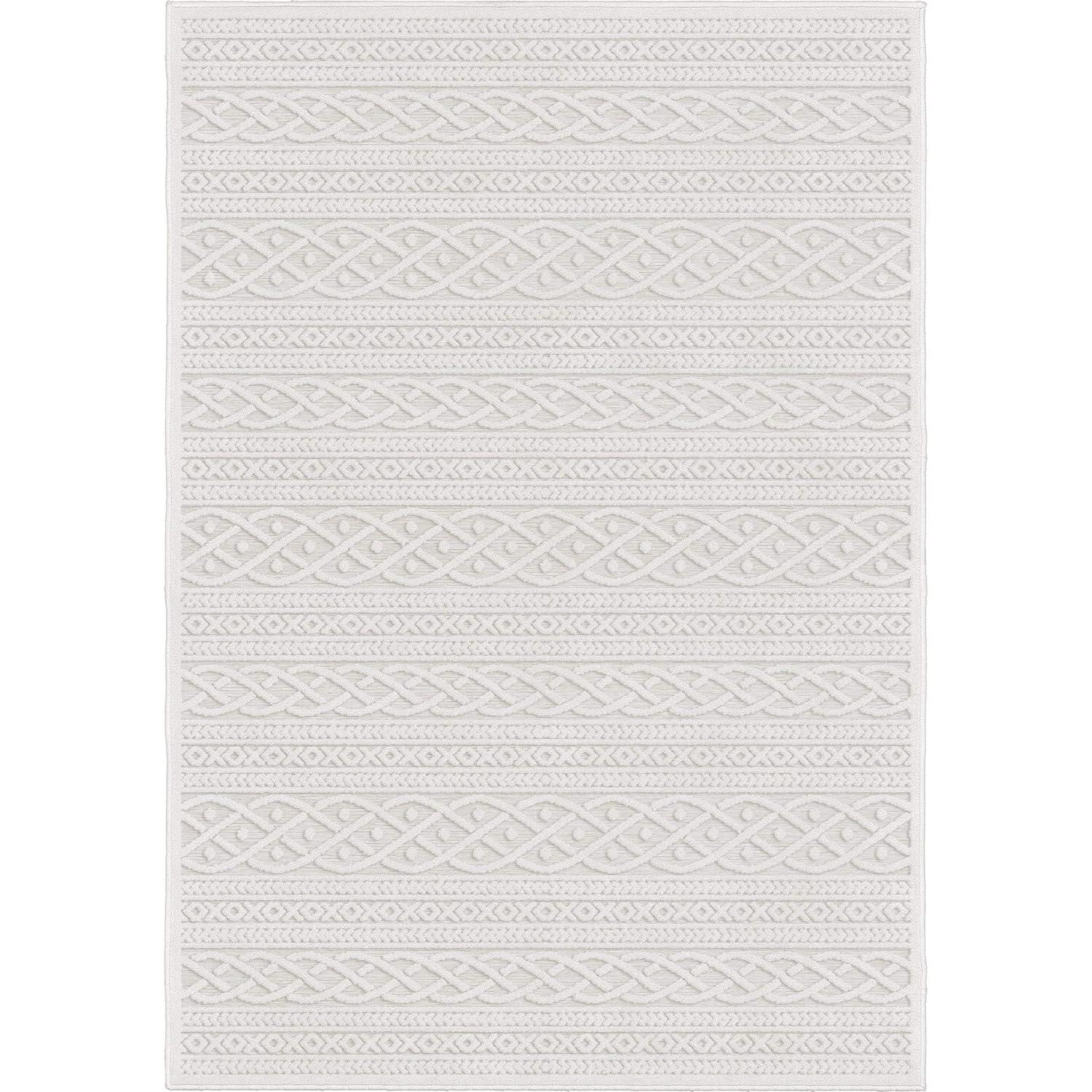 Orian Boucle Jenna 6'6" X 9'8" Natural Geometric Indoor-Outdoor Rug