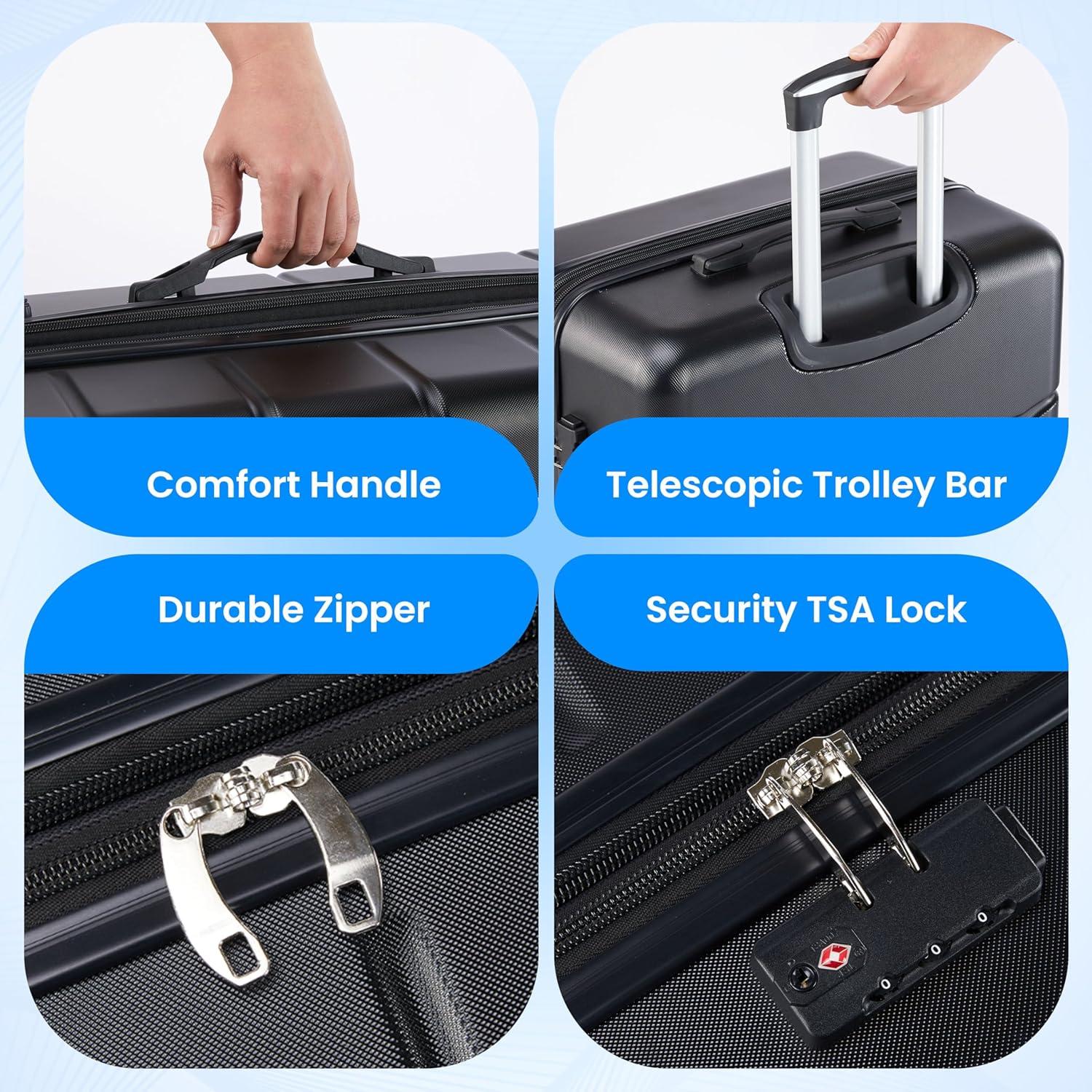 Smugdesk.com 3-Piece Luggage Set, ABS Travel Suitcase Set with TSA lock
