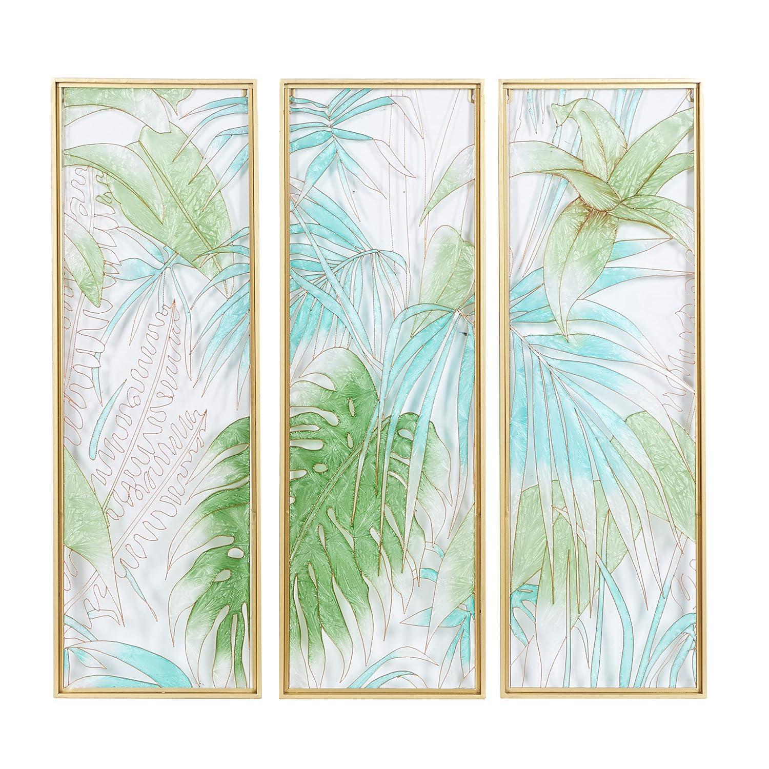 CosmoLiving by Cosmopolitan Cosmoliving By Cosmopolitan Set Of 3 Green Glass Wall Decor