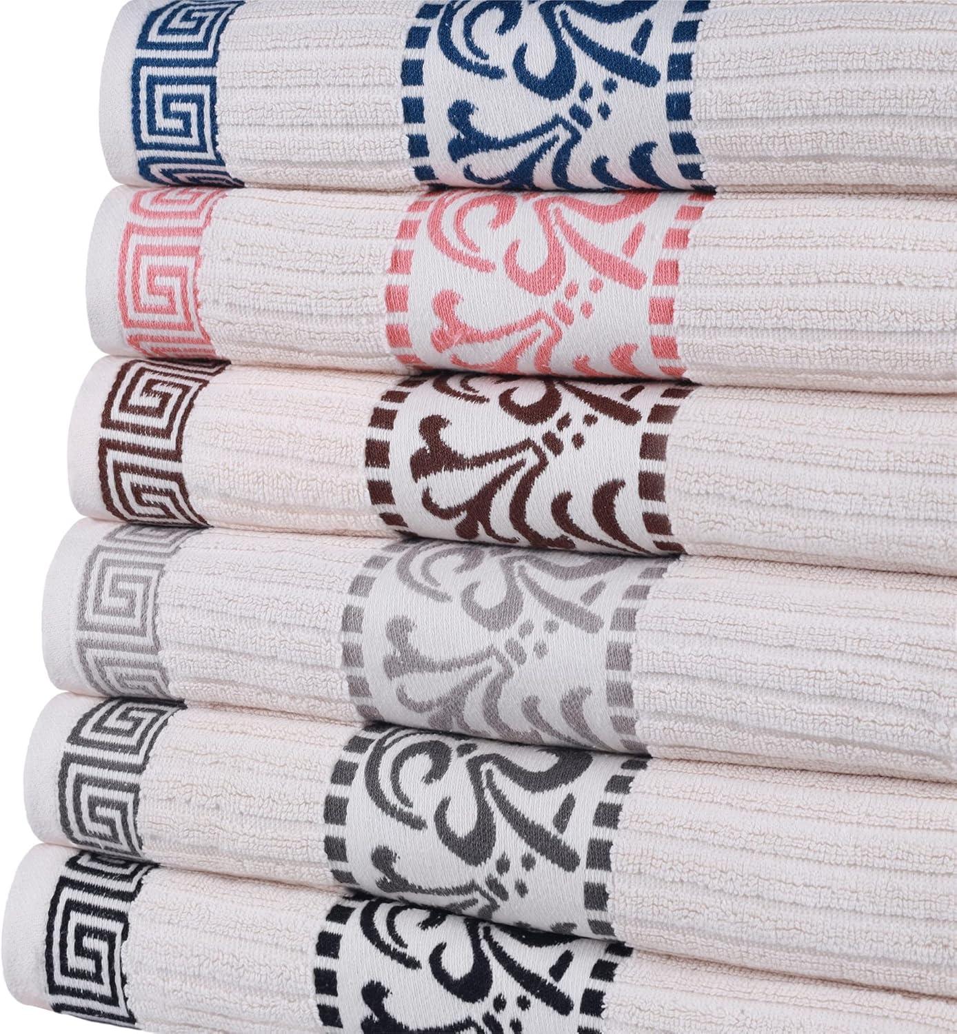 Ivory and Chocolate 6-Piece Cotton Towel Set with Greek Pattern