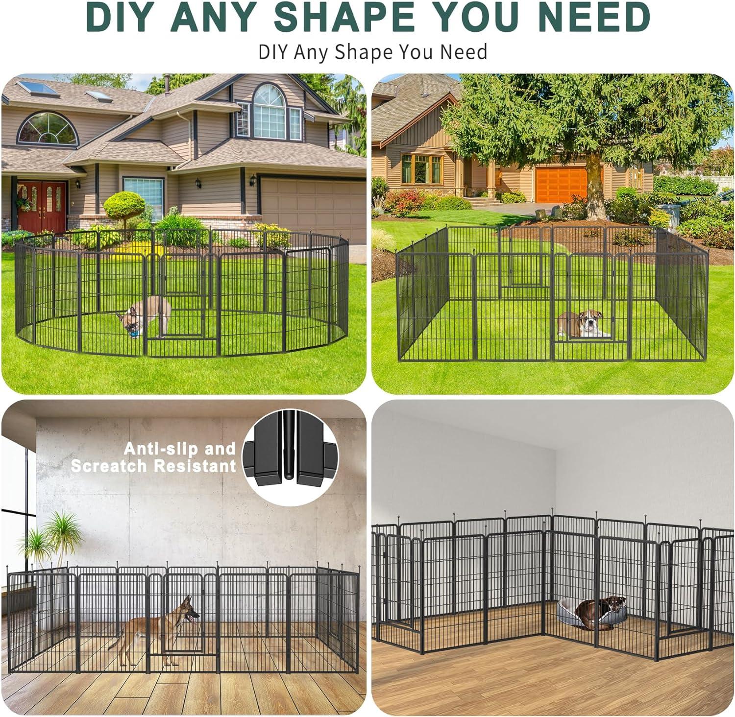 Monasem Dog Playpen Outdoor, 16 Panels 40" Height Dog Fence(Black)