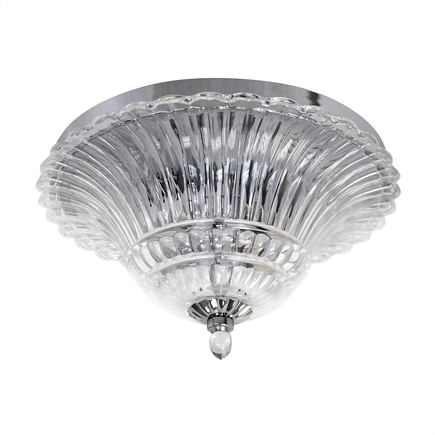 Elegant Designs 2 Light Glass Ceiling Light Glacier Petal Flushmount, Chrome