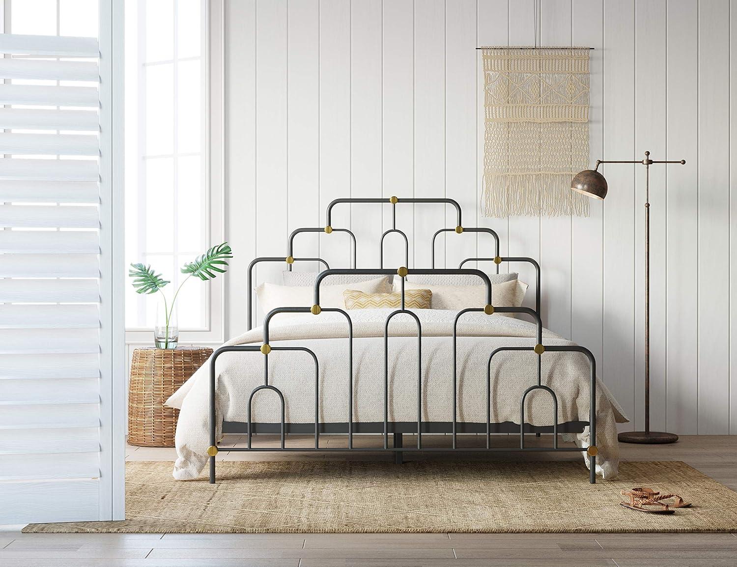 Elle Decor Astrid Modern Bed With Metal Headboard and Footboard