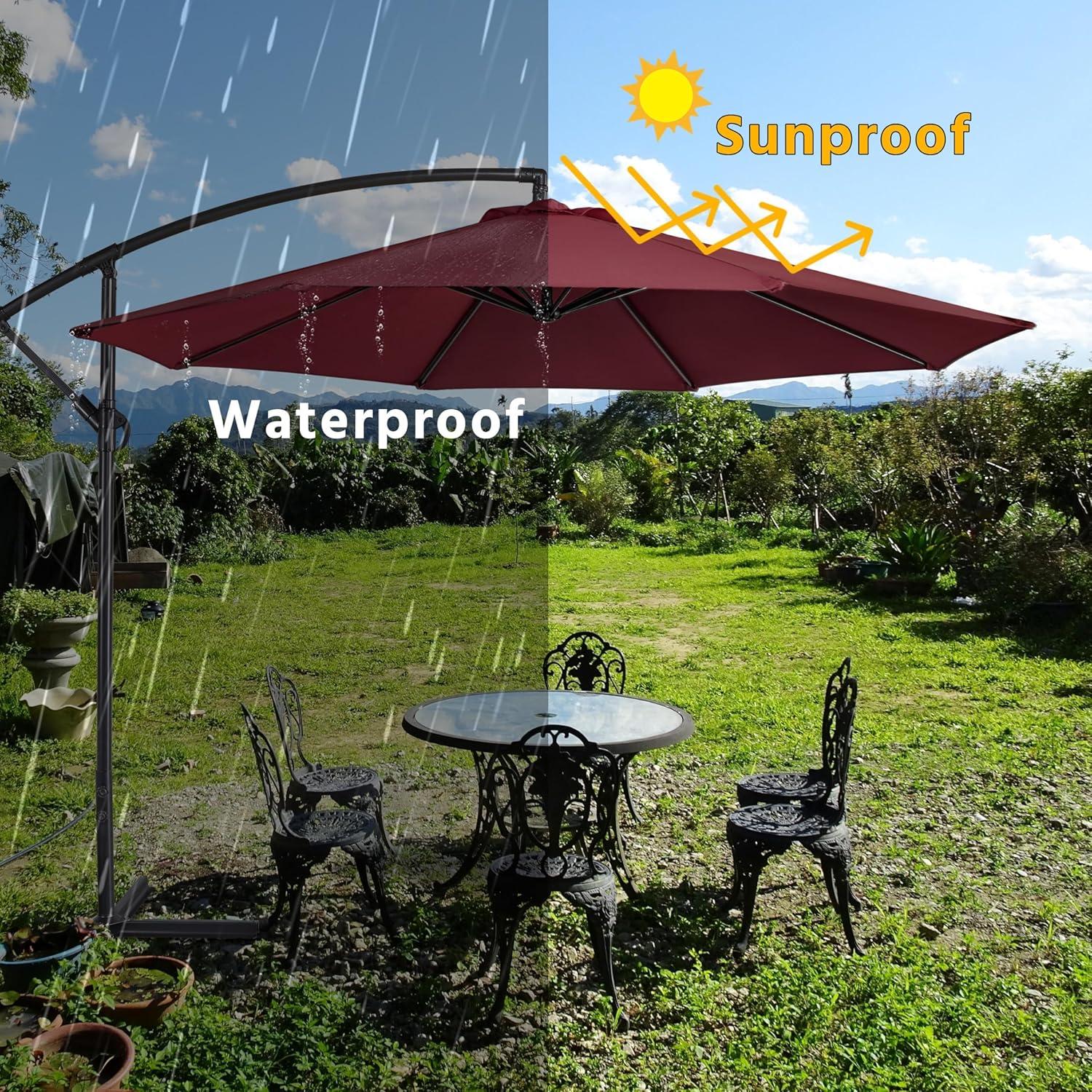 Yaheetech 10FT Patio Offset Umbrella - Cantilever Hanging Outdoor Umbrellas w/UV Protection & 8 Ribs & Handy Crank & Cross Base for Market/Garden/Lawn/Deck/Backyard/Pool - Burgundy