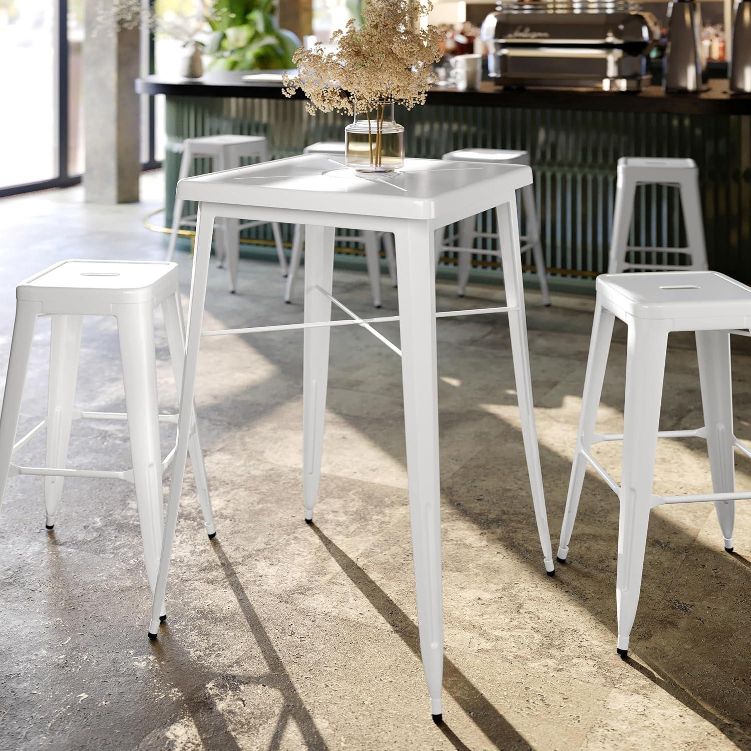 Flash Furniture Commercial Grade 23.75" Square White Metal Indoor-Outdoor Bar Height Table