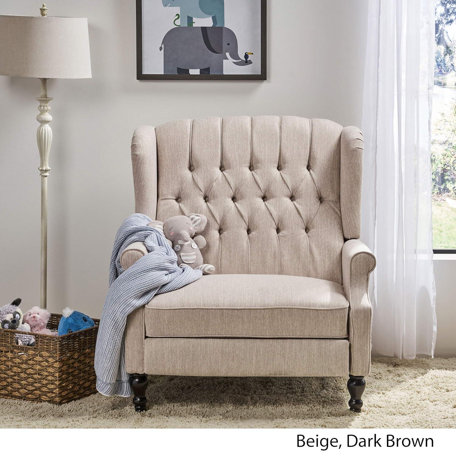 GDFStudio Dunham Contemporary Fabric Upholstered Tufted Oversized Push Back Recliner, Beige