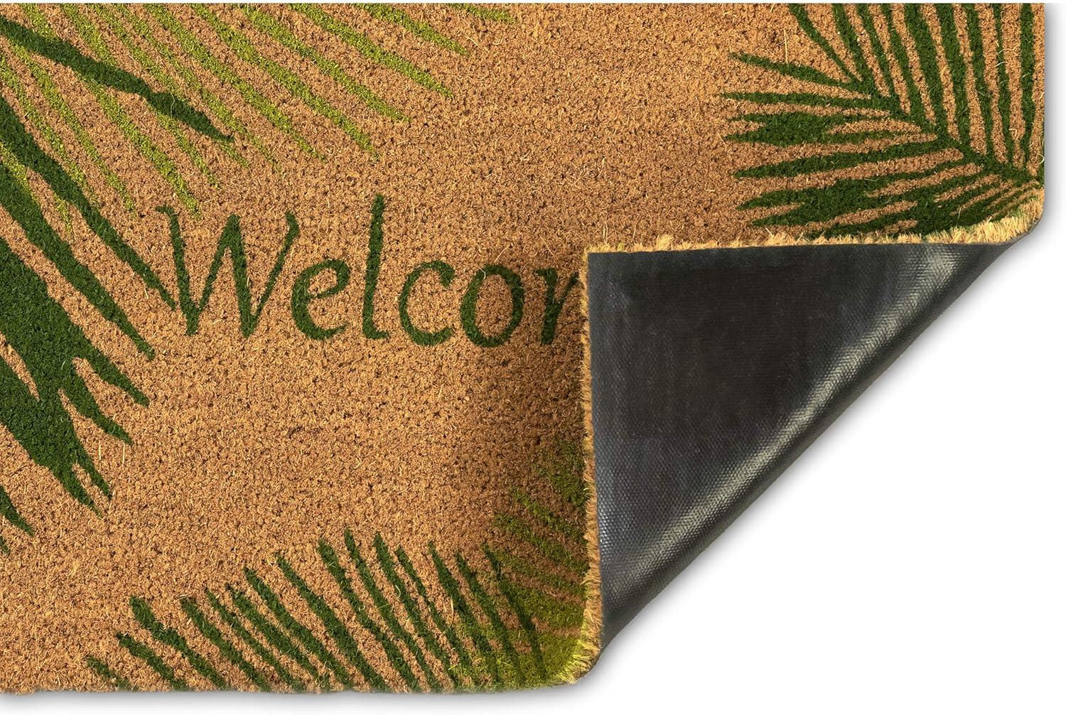 Green and Natural Coir Welcome Outdoor Door Mat, 24" x 36"