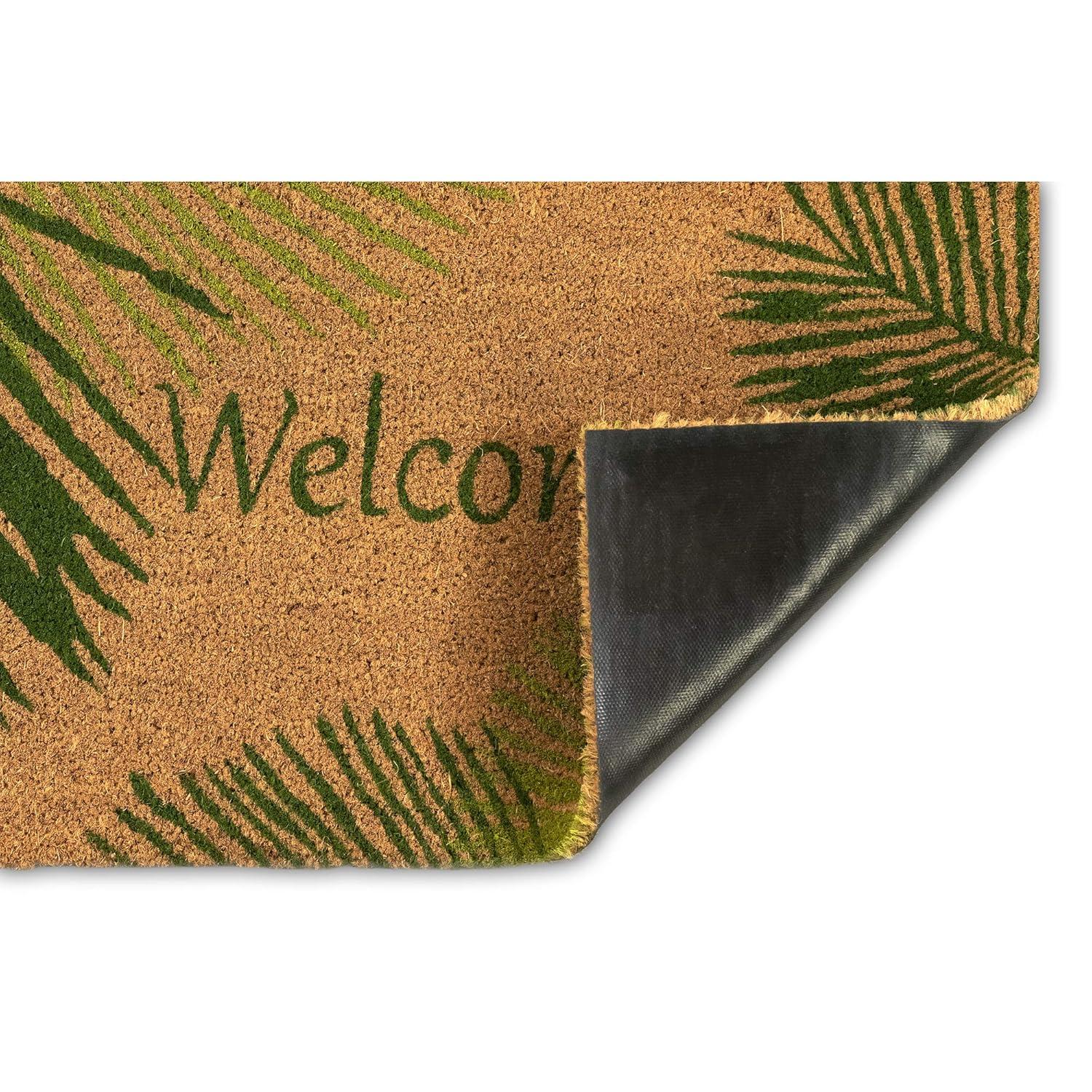Green and Natural Coir Welcome Outdoor Door Mat, 24" x 36"
