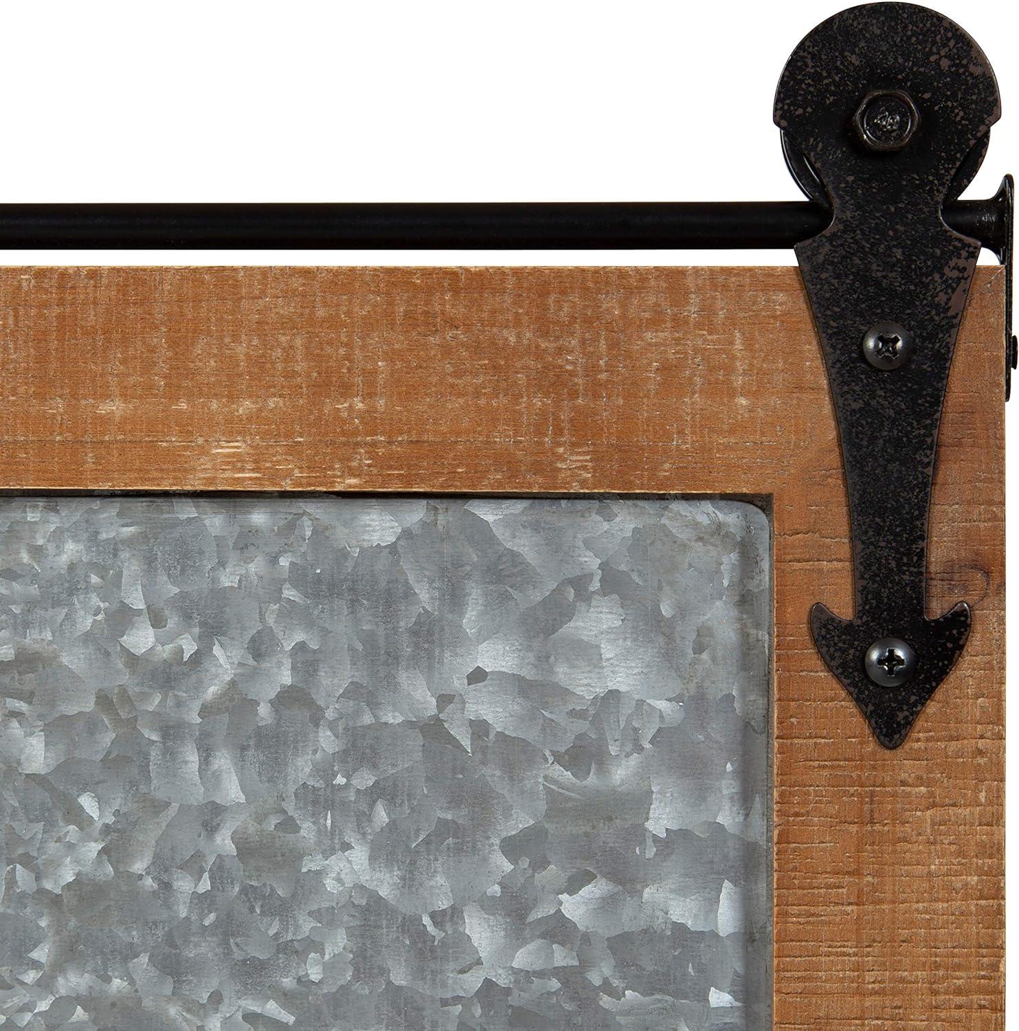 Kate and Laurel Cates Modern Farmhouse Barn Door Wood Framed Galvanized Metal Magnetic Memo Board, Rustic Brown